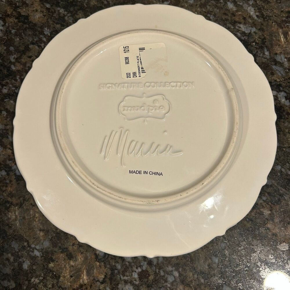 Mudpie Signature Collection Monogrammed Cream Ceramic Initial B 8.5” Inch Plate - Picture 2 of 4